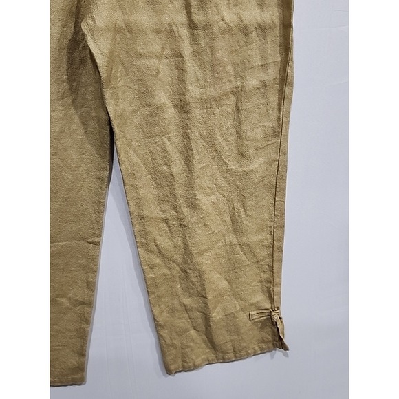 J. Jill Linen Pants‎ Womens Medium Khaki, 27 Inseam Wide Leg Boho Elastic Waist - Picture 15 of 16
